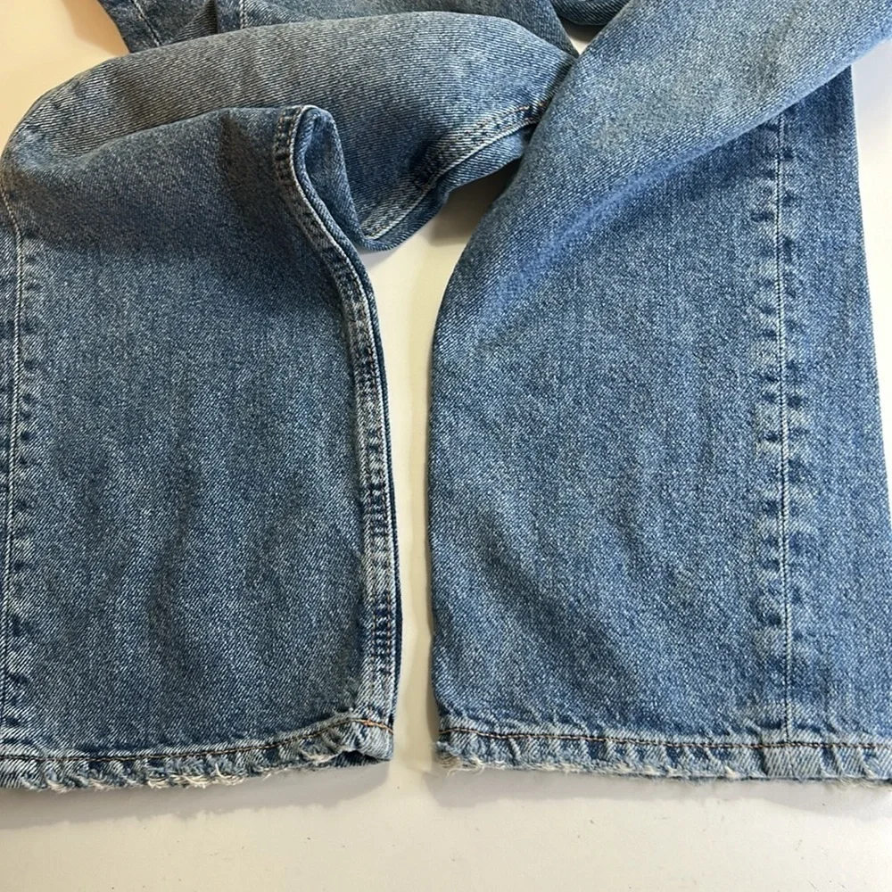 FREE PEOPLE CRVY HIGH WAIST BUTTON FLY BLUE DINEM 100% COTTON SZ 28